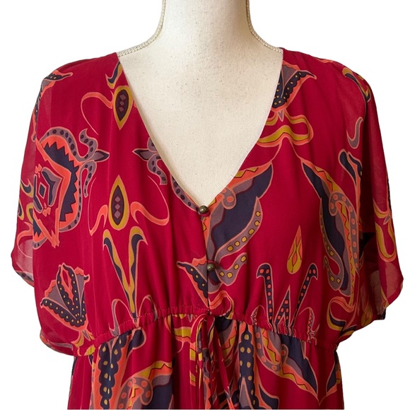 Xhiliration Boho Floral Empire Waist Maxi Dress SZ Large in Red Multi Print - Picture 2 of 7